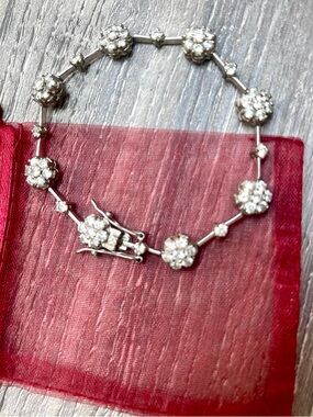 Sparkling White Crystal Floral Tennis Bracelet - Women Jewelry